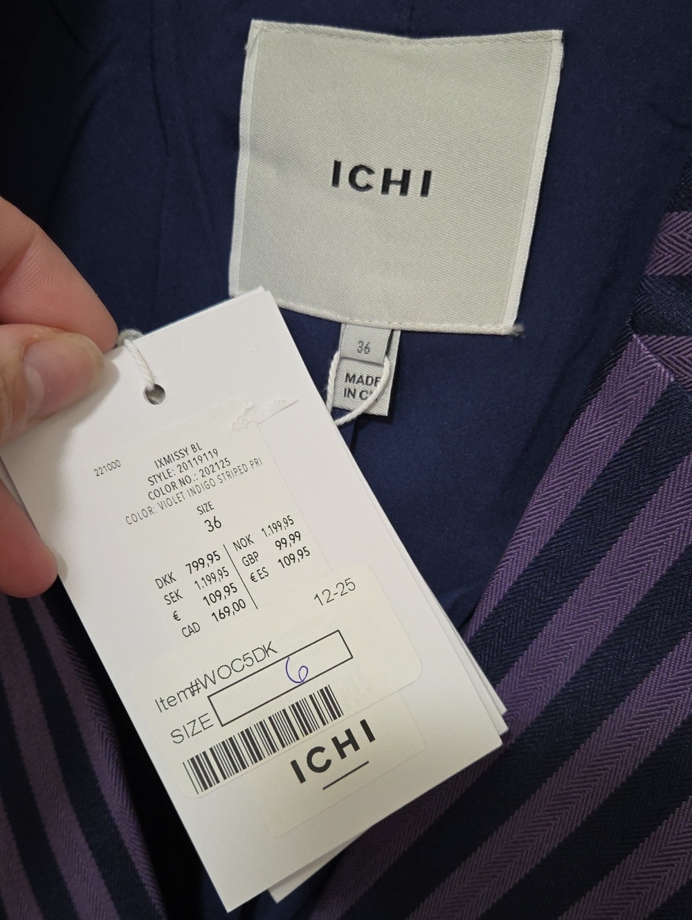 NWT ICHI Purple Stripe Double-Breasted Blazer Lightweight Tailored Career Office - Picture 3 of 8